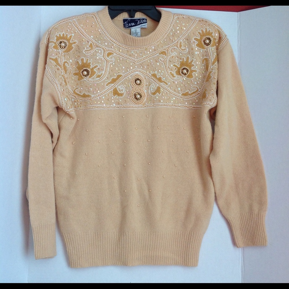 Vintage Yellow Sequin Sweater Vanna White Beaded